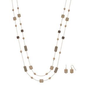 DoubleStrand Rectangle/Square Necklace Earring Set